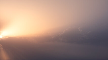 Wall Mural - Wonderful view of cumulus clouds sky with orange sun light at sunset of summer