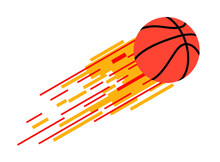 Flying Basketball. Abstract Basketball Icon With Fiery Trail. Flat Image On A White Background. Isolated Vector Illustration.