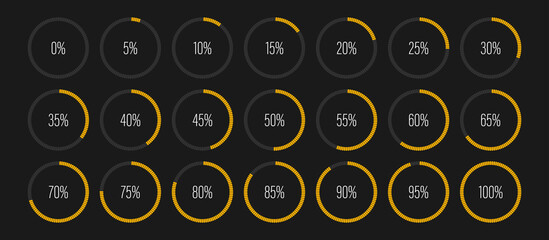 Set of circle percentage diagrams meters from 0 to 100 ready-to-use for web design, user interface UI or infographic - indicator with yellow