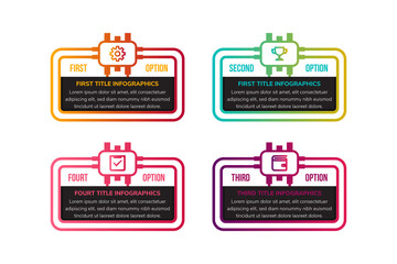 Poster - four steps infographic use integrated circuit concept isolated white background. Gradient colors with icon design template.