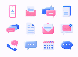 Aufkleber - Realistic message icons. 3D plastic chat symbols. Mobile SMS communication speech bubble. Information notification and email interface element templates. Vector smartphone signs set