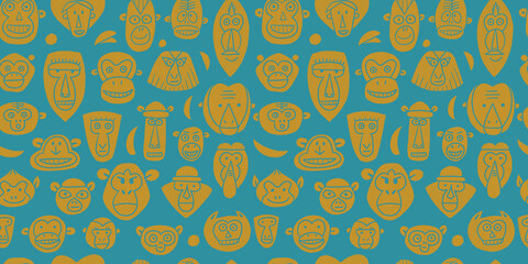 Poster - Funny monkey, big family. Sketch for your design. Childish style