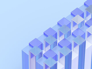 Aufkleber - 3D rendered transparent cube graphics with blue colors on a light background. Illustration for digital concept or geometry. Visualization for modern perspectives and networks.