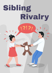 Poster - Sibling rivalry poster flat vector template. Relationship problem. Brochure, booklet one page concept design with cartoon characters. Family conflict flyer, leaflet with copy space