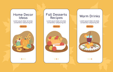 Poster - autumnal composition onboarding mobile app screen flat vector template. walkthrough website 3 steps 