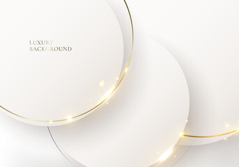 Wall Mural - Abstract elegant white circle with golden lines rounded and light sparking on clean background