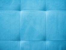 Simple High Resolution Blue Sofa Cushion Soft Comfy Background Material Texture, Structure Closeup, Backdrop, Nobody. Comfort, Softness And Coziness Abstract Concept. Top View, Object Seen From Above