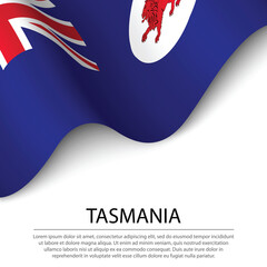 Waving flag of Tasmania is a state of Australia on white backgro