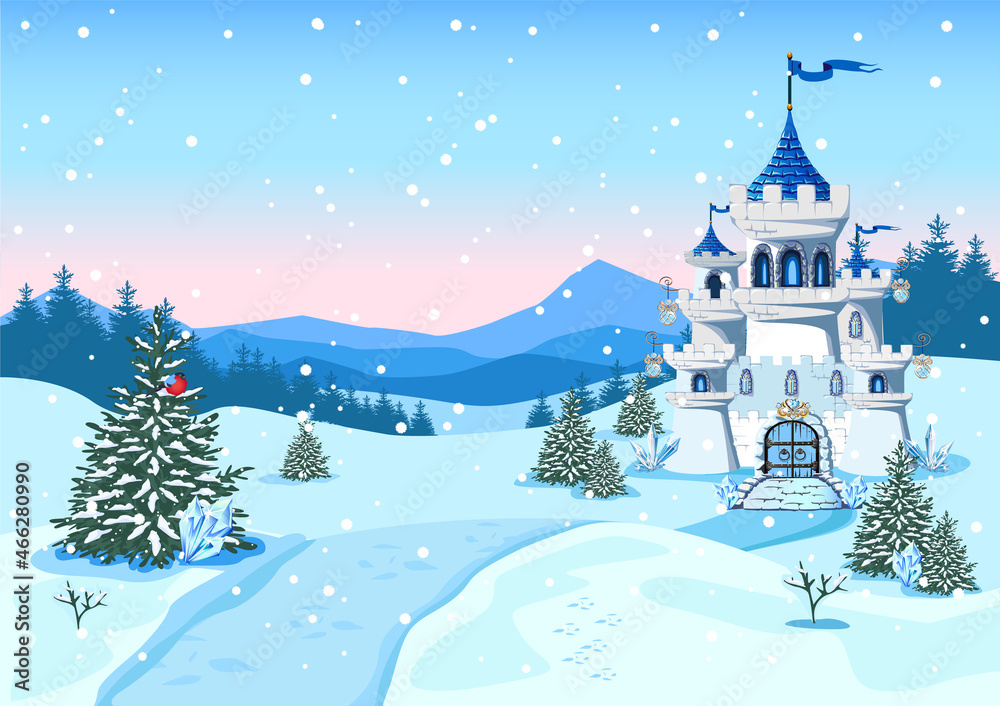 Fairy tale blue castle for a beautiful princess and prince with towers ...