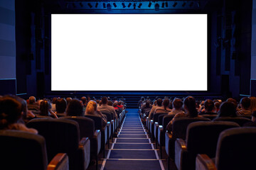 White cinema screen with audience.