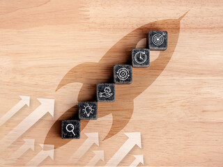 Poster - business startup with growth success process for leadership concept. the business strategy icons on 