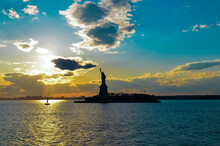 Statue Of Liberty Silhouette With Sunset 