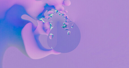Wall Mural - 3d render purple pink abstract background flowing liquid drops for design, simple modern design background