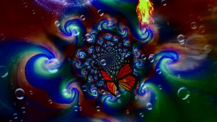 Canvas Print - Butterfly in abstract fractal space. Animation