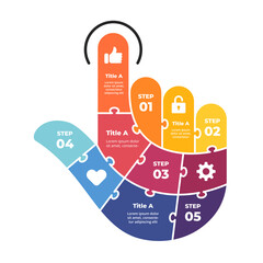 Wall Mural - Puzzle vector click infographic template. Abstract finger diagram. 4 steps, parts, options. Modern minimalistic hand chart. Internet presentation illustration. 