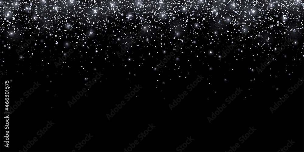 Wide silver glitter shiny holiday confetti with glow lights on black ...