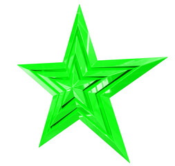Wall Mural - 5 point star - christmas star - green single isolated on white - 3d rendering
