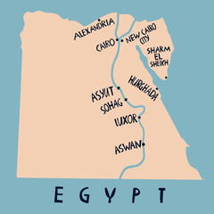 vector hand drawn stylized map of egypt. travel illustration of arab republic of egypt shape. hand d