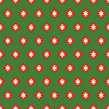 Seamless Pattern With Christmas Decoration. Green And Red Aztec Pattern.