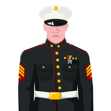 US Marine In Modern Simple Flat Style Isolated On White Background. Handsome Soldier Concept Vector Illustrator.