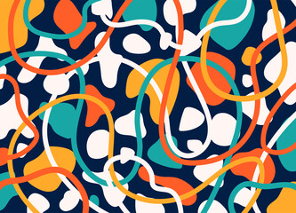 Poster - Pattern background with abstract form, organic shapes vector illustration. Wave texture poster in minimal doodle trend style. Geometric school pop art modern design