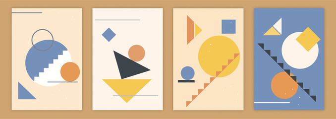 Wall Mural - collection of contemporary art posters. abstract banners with geometric shapes, lines and dots. desi