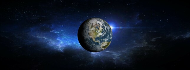 Wall Mural - panoramic view of the earth, sun, star and galaxy. earth day, earth hour, spring equinox .sunrise ov