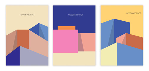 Wall Mural - abstract architecture cover set. posters with geometric shapes in form of buildings and space for te