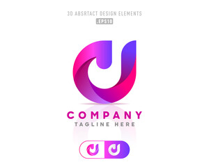 Poster - Vector abstract, origami style colorful purple gradient unique and handmade idea logo template with the letters C, I and J. Modern networking flat material design elements 3D.