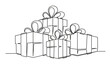 Set of continuous one line drawing of Christmas gift boxes. Christmas gift boxes isolated on white background. Vector illustration