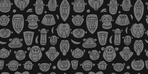 Poster - Funny monkey, big family. Sketch for your design. Childish style