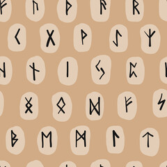 Wall Mural - Runes, seamless pattern background. Ancient occult symbols