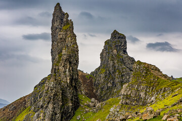 Wall Mural - Dramatic stormy skies, sunbeams and mountain scenery at Storr, Isle of Skye