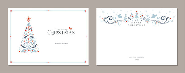 Wall Mural - merry and bright horizontal holiday cards. christmas, holiday templates with greetings, christmas tr
