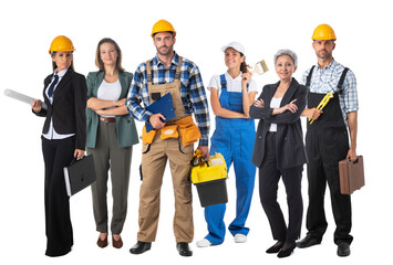 Wall Mural - Construction industry workers on white