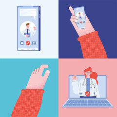 Sticker - telemedicine in smartphone and laptop