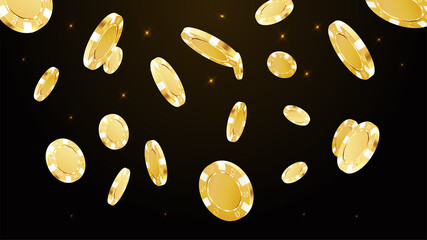 Fototapete - Gold poker chips flying or pouring to the bottom.