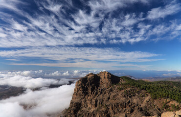 Gran Canaria, central montainous part of the island, Las Cumbres, ie The Summits, view towards El Campanario, the second highest point of the island
