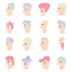 Sticker - Men with interesting hair, illustration, vector, on a white background.