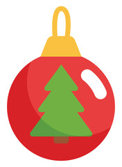 Sticker - Simple red tree toy with christmas tree, illustration, vector, on a white background.