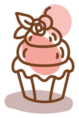 Wall Mural - Dessert cupcake, illustration, vector, on a white background.