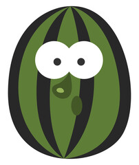 Wall Mural - Scared watermelon, illustration, vector, on a white background.