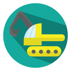 Sticker - Yellow excavator, illustration, vector, on a white background.