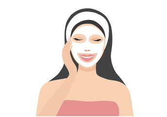 Wall Mural - Woman applying face sheet mask vector illustration