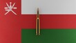 3D rendering of top down view of a single rifle bullet in the center and on top of the national flag of Oman