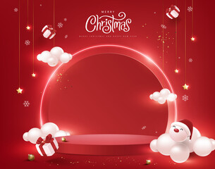 Wall Mural - merry christmas and happy new year banner with festive decoration and copy space product display cyl