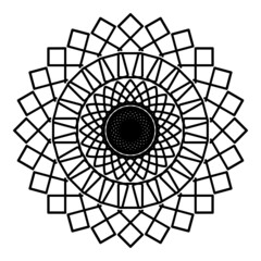 Fototapete - black circle, rectangle and line mandala vector design on white background perfect to meditation, pattern, ornamental, coloring page and etc.