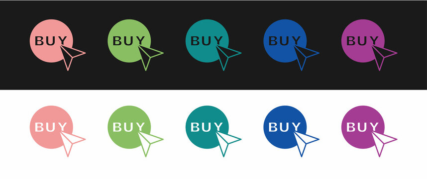 Set Buy button icon isolated on black and white background. Vector