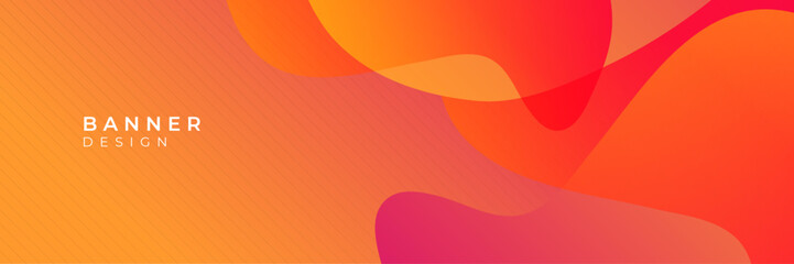 Orange wide banner. Paper layer wavy curve abstract background. Curves and lines use for banner, cover, poster, wallpaper, design with space for text. Fun color banner background