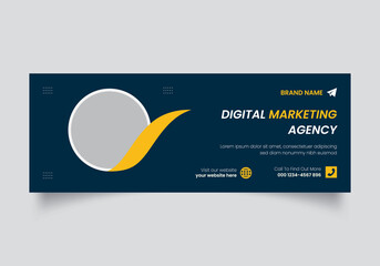 Wall Mural - Digital marketing facebook banner template, Digital marketing promotion facebook cover template, Digital marketing agency facebook cover photo design with creative shape or web banner for digital mark